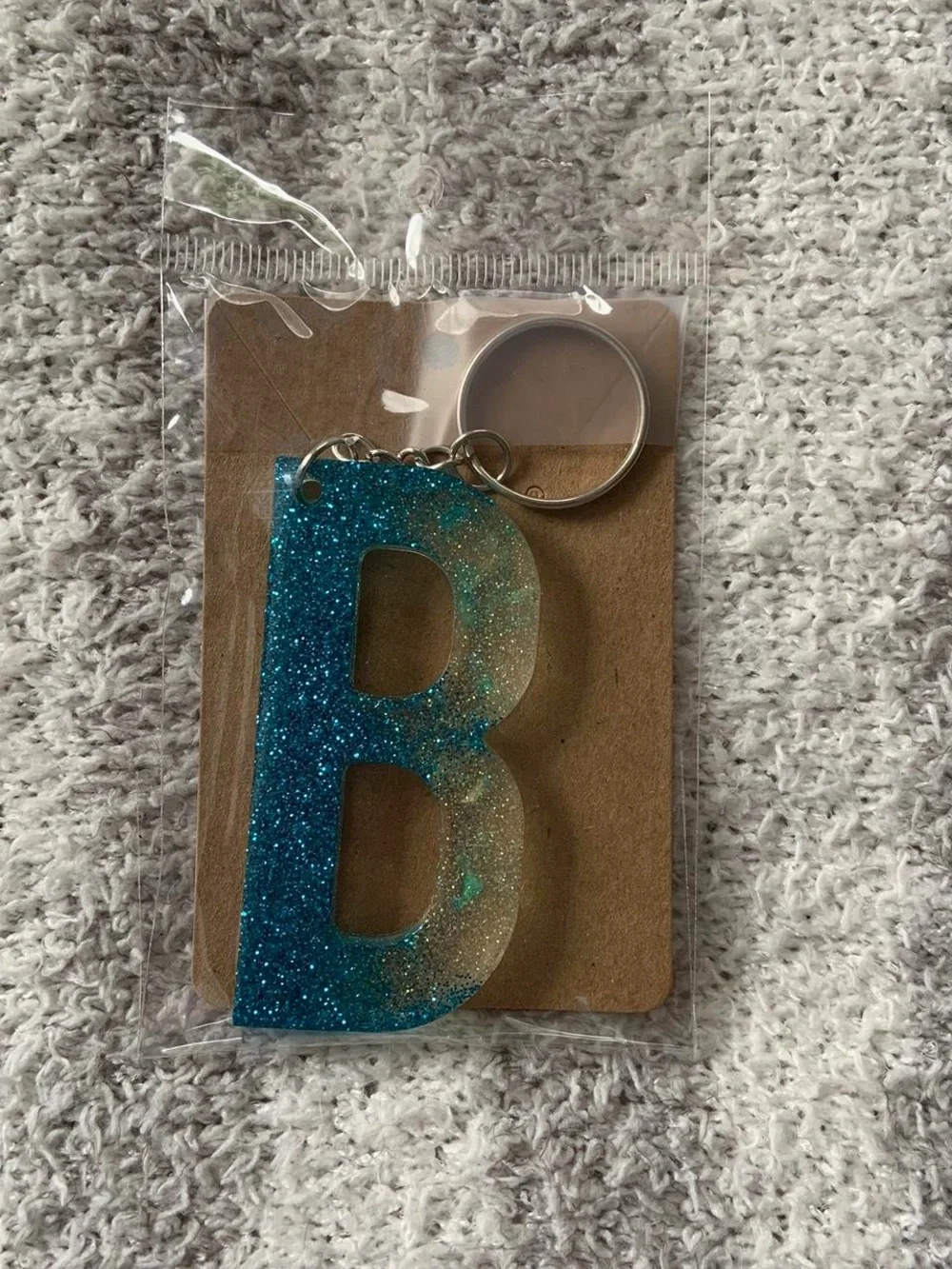 Blue Glitter Letter B Keychain